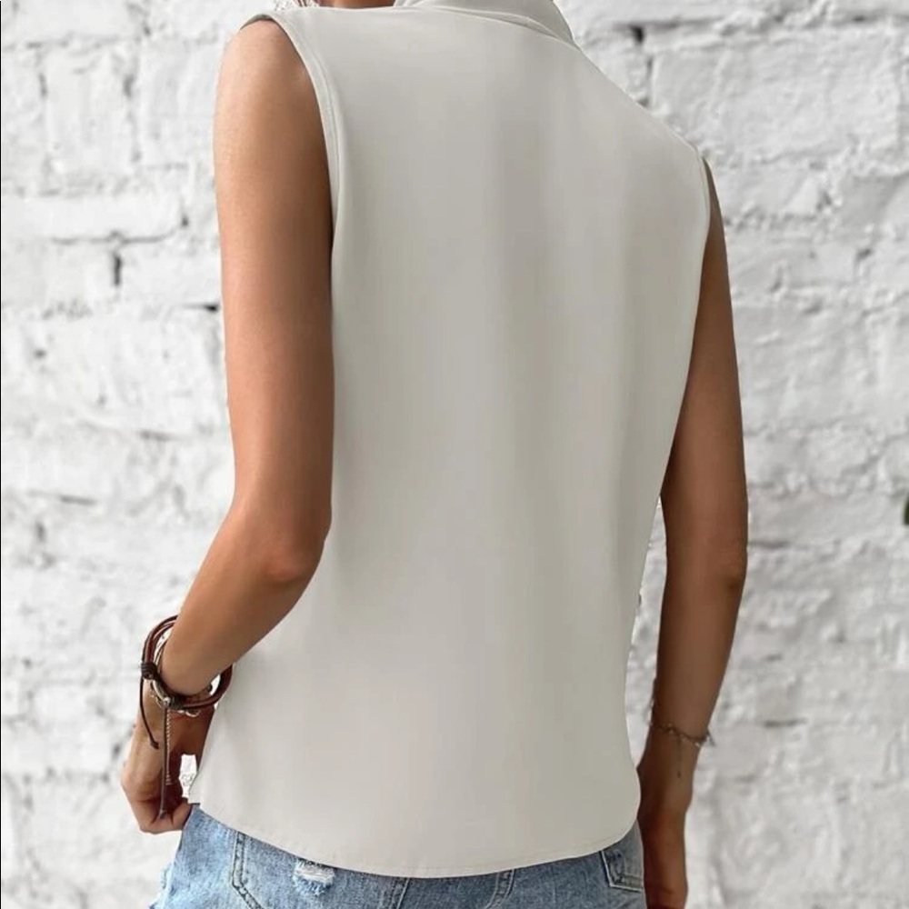 Elegant Classic Wrap Front Sleeveless Work Office Business Top Blouse WHITE - Picture 3 of 6